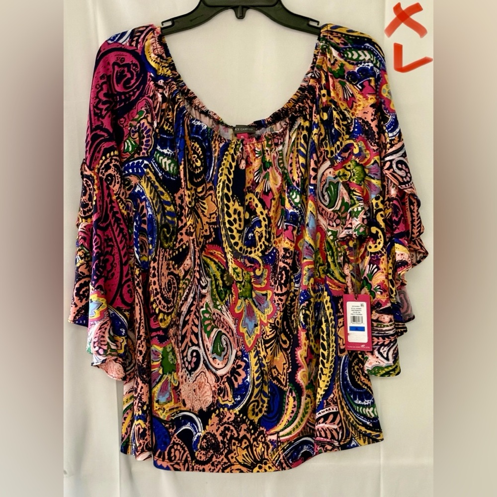 Vince Camuto Vibrant Multicolor Paisley Blouse